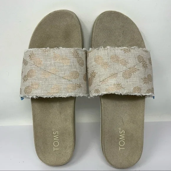 Toms Pineapple Slides. Size 10. Tan And Gold. - Picture 6 of 7